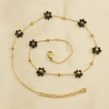 Chic gold-plated necklace featuring black flower beads and a lobster clasp closure - Black Necklace