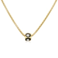 Macro shot of gold-plated square evil eye pendant on thick popcorn chain necklace - Black