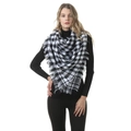 Large black and white houndstooth cashmere-feel scarf with elegant fringe tassels - A182 Black White Plaid