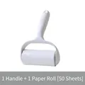 Portable lint roller set including one durable PP handle and one 50-sheet sticky paper roll - White (1 Handle + 1 Roll - 50 Sheets)