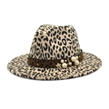 Fashionable leopard print wool fedora with wide brim and pearl studded band for women - M(56-58cm) / White