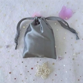 Silver grey satin drawstring gift pouch with smooth silk finish and double ribbons - 15.5*11.5 / Business Grey