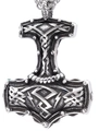 Ciondolo Mjolnir vintage in acciaio inossidabile argento con nodi vichinghi e rune - Pendente Martello di Thor Senza Catena (B0626)