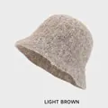 Women's winter lamb wool bucket hat in light brown featuring fluffy texture and chic design - M (54-58cm) / Light Coffee