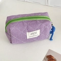 Astuccio trapuntato a quadretti viola con zip verde e linguetta blu - Viola
