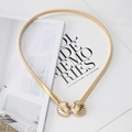 Detailed view of elastic gold metal belt featuring a stylish double shell buckle design - Gold Shell Buckle Spring Chain