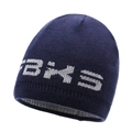 Berretto invernale in maglia blu scuro con scritta FBKS grigia e design a doppio strato - Taglia unica / Blu con ricamo grigio