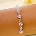 Silver stainless steel belly button ring with vertical pink cubic zirconia stones - Triple Rhinestone (Silver Pink)