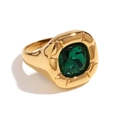 Gold-plated stainless steel ring featuring a square-cut green natural gemstone - US 6 / Rounded Square Flower Zircon Ring Green
