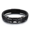 Bracciale da uomo in pelle nera intrecciata con chiusura geometrica in acciaio nero opaco - Stile B Nero (KB137419-KFC)