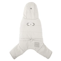 Waterproof light grey four-legged dog puffer coat with integrated harness D-ring - S / White