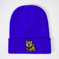 Electric blue Shiba Inu embroidery knitted beanie hat with stylish fold-over cuff design - Royal Blue
