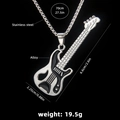 Minimalist silver and black guitar pendant necklace with stainless steel chain measurements - Guitar No.24 + 70cm Steel Chain