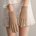 Detailed texture of women's thermal velvet gloves in light khaki with four-button cuff - Plain Rabbit Fur Velvet Style / Khaki
