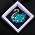 Elegant silver swan brooch with turquoise gemstones and crystals in a white gift box - XZ204-Blue Green Swan-Boxed