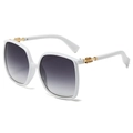 Stylish white oversized sunglasses with gradient grey lenses and golden metal accents - White Frame Gray Lens