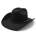 Chapeau de cowboy noir en feutre avec bandeau en cuir marron et boucle dorée sur fond blanc - M (56-58cm) / Noir