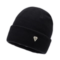 Classic black fleece-lined knit beanie for winter with a stylish silver metal logo - Black