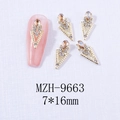 Detailed view of alloy nail charms with amber teardrop rhinestones in 7x16mm size - Gold Base Champagne (9663)