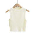 Top corto de punto acanalado sin mangas para mujer estilo Y2K en blanco crema - S / Vainilla