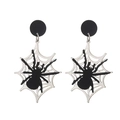 Halloween black and silver spider web dangle earrings with acrylic charms for women - Silver Web Black Spider
