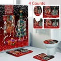 Christmas 4-piece bathroom set with dancing skeleton and tree print on red shower curtain - Christmas Skeleton Dance / 3-Piece Bath Mat Set
