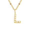 Gold stainless steel necklace with letter L pendant featuring white pearls and bead chain - Letter L - Gold