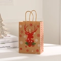 Sac cadeau de Noël en papier kraft marron avec silhouette de renne rouge et flocons - Renne - Grand