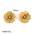 30mm 17g gold 3D flower stud earrings in stainless steel with white bead center - Gold Textured Style (TE60428-G)