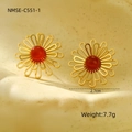 Detailed view of sunflower earrings with red center, 2.7cm diameter and 7.7g weight - NMSE-C551-1 / Gold Hollow Petal with Red Bead