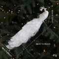 White foam peacock Christmas tree ornament with glitter sequins and realistic feathers - White