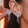 Elegant silver pixel heart earrings with sparkling rhinestone tassels for women - Silver Pixel Tassel Heart (DTE1216380S)