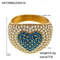 Bague cœur dorée avec zircons bleus et blancs en acier inoxydable plaqué or 18 carats - Or Bleu Zircon (A972)