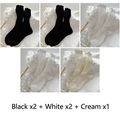 5-pair set of sweet Lolita lace ruffle socks in black, white and cream colors - Black + White + Cream