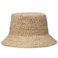 Handgemaakte raffia gehaakte emmerhoed in beige met platte bovenkant voor zonbescherming - M / Natuurlijk