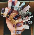 Detail of handcrafted bohemian headband with amethyst crystals and gold moon charm - Gold Headband/Moon/Rose Quartz+Amethyst