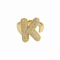 18k gold-plated letter K balloon bubble ring with sparkling pavé zircons and open band - Letter K / Gold