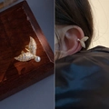 14K gold fish tail ear cuff with sparkling zircons and a white pearl accent - 31737-Gold Fish Tail Pearl Full Drill Single