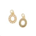 Golden letter O pendant with white pearls and hammered texture back for necklace - Letter O