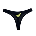 Seamless black ice silk thong for women with cute cartoon banana print design - Black