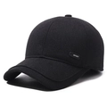 Gorra de béisbol de invierno para hombre negra con orejeras y emblema deportivo - Negro