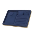 Golden PU jewelry display tray with navy velvet compartments for rings and necklaces - Combination Set Tray Dark Blue