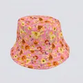 Detail of floral summer bucket hat with bright pink daisy patterns and stitched brim - M (56-58cm) / Pink Multi-color Floral (21#)