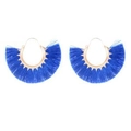 Bohemian fan-shaped tassel earrings in vibrant royal blue with gold metal rings - Royal Blue Fan Shape (7444)