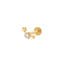 Titanium labret stud featuring a central clear gemstone flanked by gold solid stars - 5# Gold Triple Star Zircon