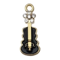 Guitar violin shaped golden pendant with black enamel and sparkling rhinestones - Black Rhinestone Violin