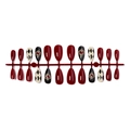 Uñas postizas de almendra con motivos de corazón rojo y diseño retro de rombos en blanco - Rojo Vino Negro Blanco Tablero Tira (B1-13856)