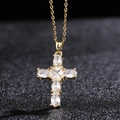 Fashionable gold cross necklace pendant with clear zircon stones on black background - Gold White Diamond Style 2