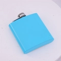Blue stainless steel 6oz 8oz hip flask with metallic screw cap for outdoor use - Light Blue