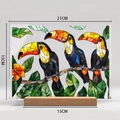 Detail view of toucan acrylic table decor with wood base and size 21cm x 15cm - Style BTU432 With Large Wood Base